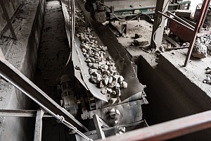 industrial belt conveyor moving crushed rock