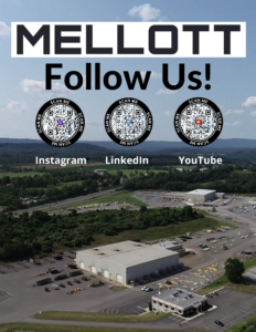 socail media flyer for mellott and and aerial view of mellott headquarters on the background 