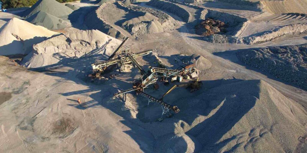industrial area for processing mining material, rock, stone for crushing machine